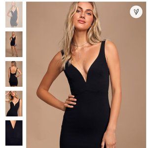 Lulu's Black Deep V Little Black Dress